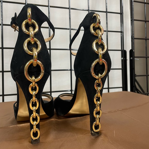 🚚 MOVING SALE Diane Von Furstenberg Sofia Black Suede Chain Heels by DVF - Picture 8 of 15